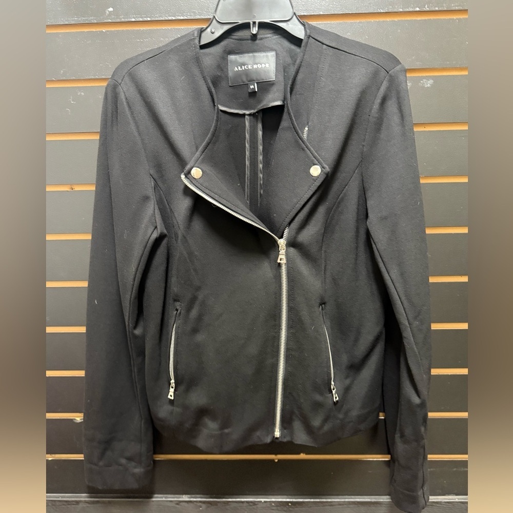 Alice + Hope Black Moto Jacket Asymmetrical Zip Size Medium
